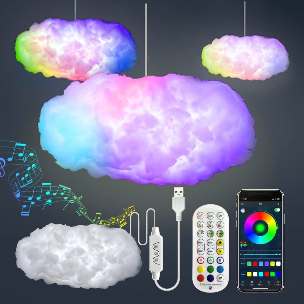 USB Cloud Light APP Control Music Synchronization 3D RGBIC Ambient Light Lightning Simulation Clouds Bedroom Room Light